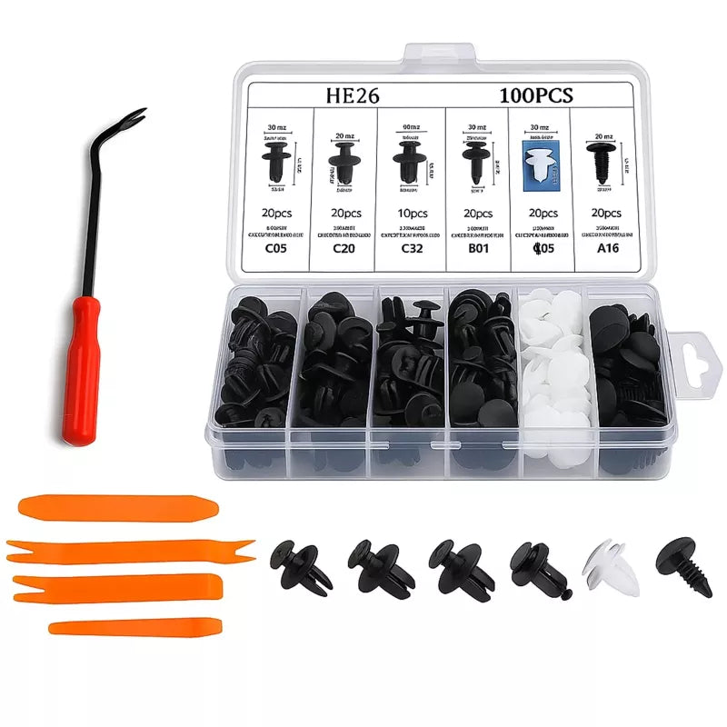 Automobilinių Segtukų/Smeigtukų Rinkinys, 100 vnt + Įrankiai