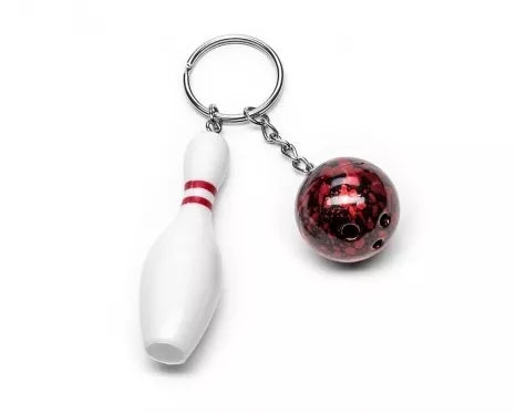 Dekoratyvinio boulingo rutulio ir kėglio rakto pakabukas
