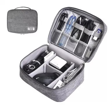 Elektronikos priedų ir laidų dėklas, 24,5 x 18,5 x 10 cm (pilkas)