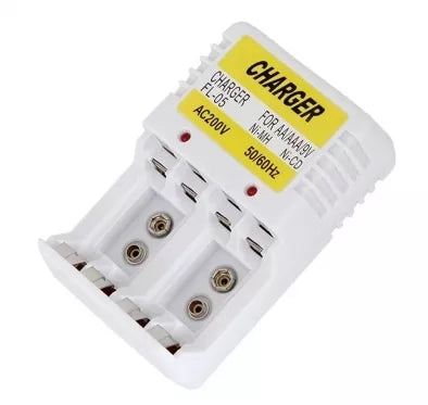 Įkroviklis AA, AAA ir 6LR61 tipo baterijoms, baltas